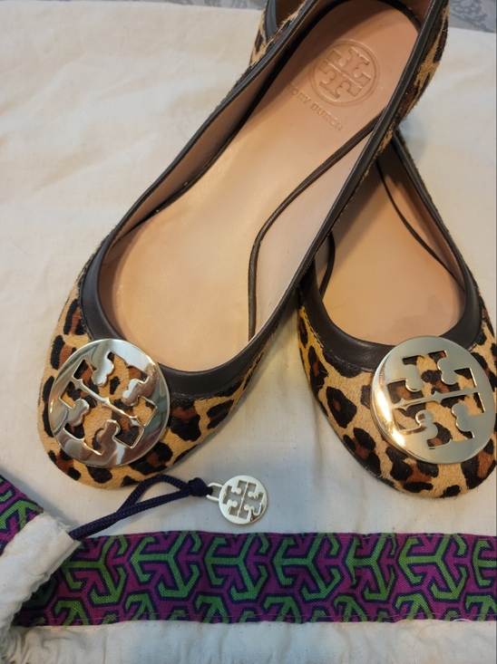 Tory Burch Shoes - Tory Burch SZ 7.5 Animal Print REAL Bovine Hair Flats Gold Tory Emblem & Dustbag